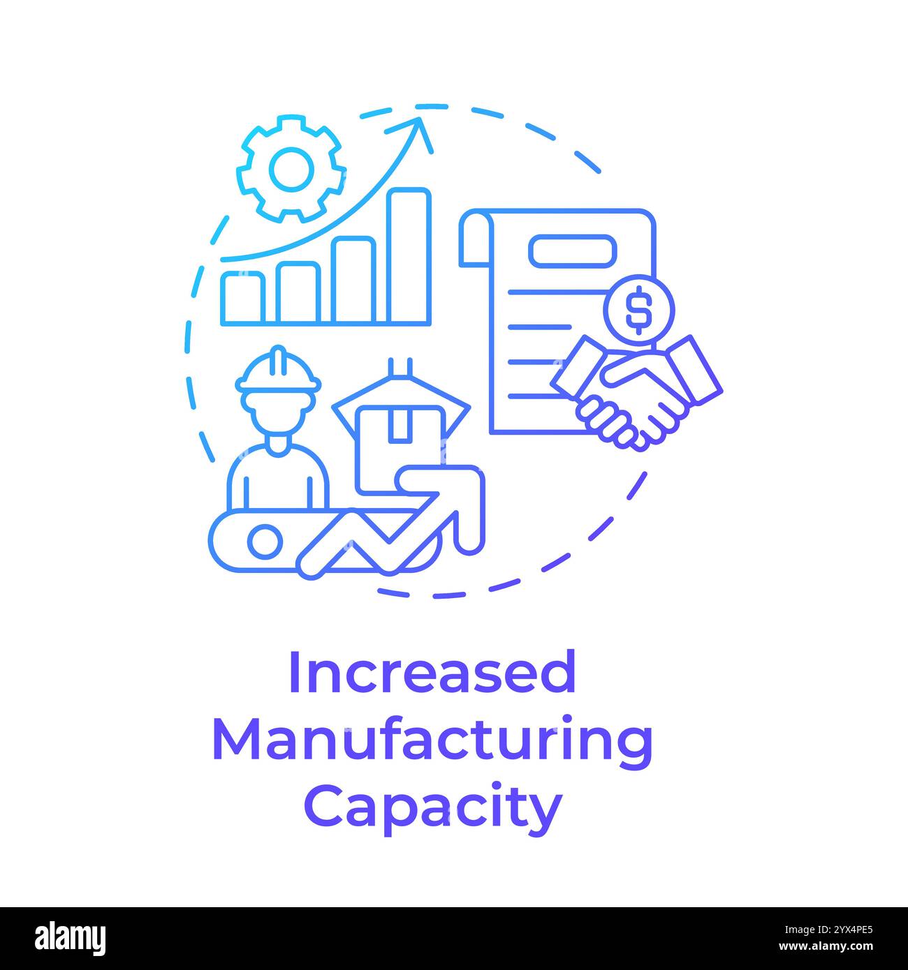 Increased manufacturing capacity blue gradient concept icon Stock Vector