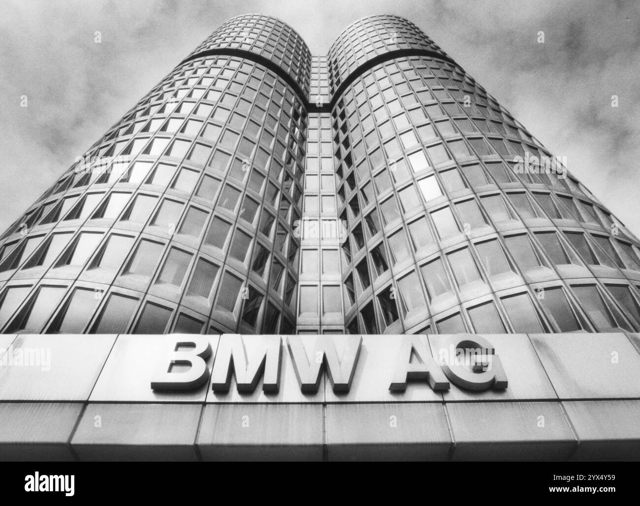 View of the main entrance of the BMW fourcylinder highrise building