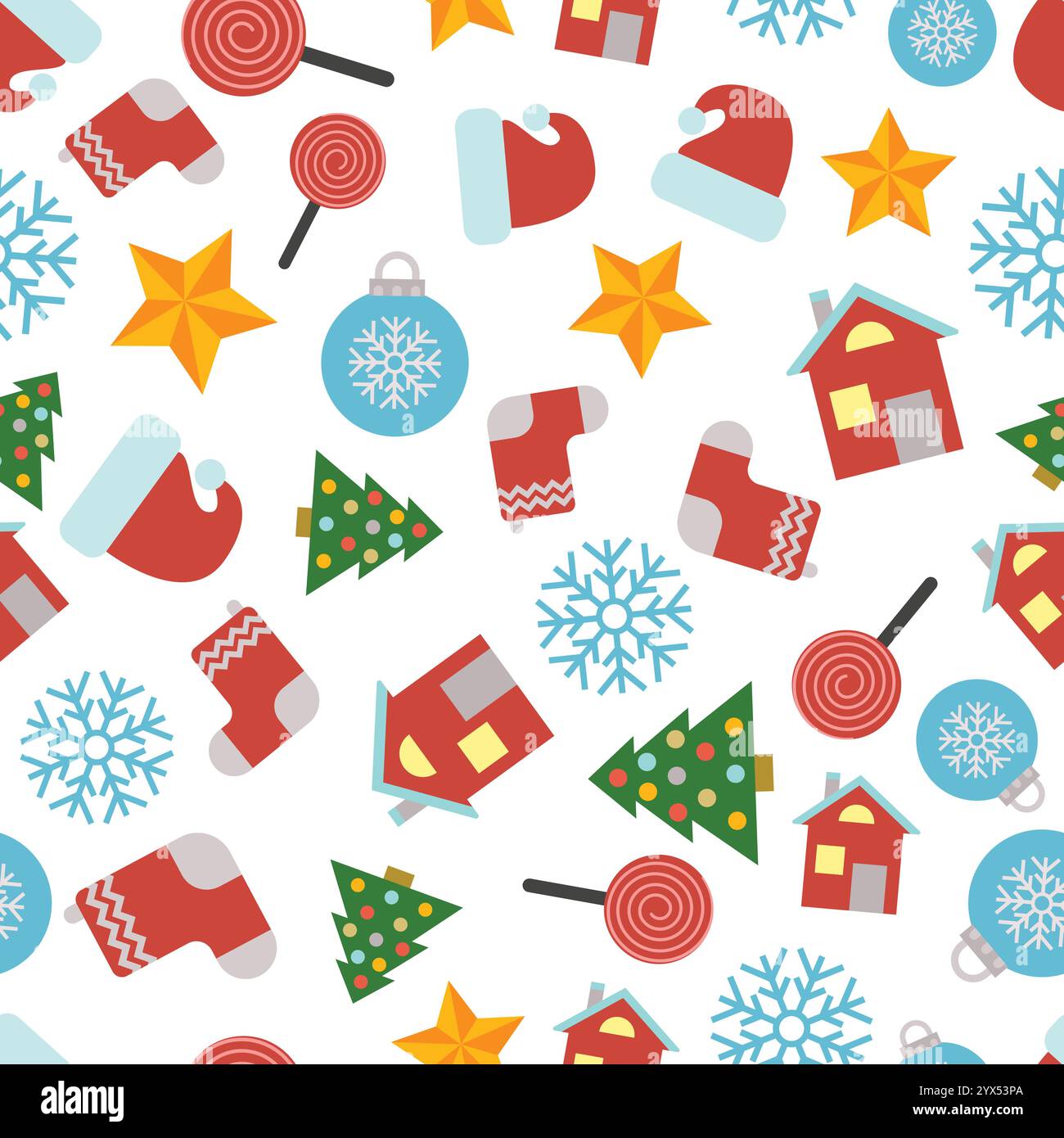 Christmas Seamless Pattern with icons in flat style. Vector ...