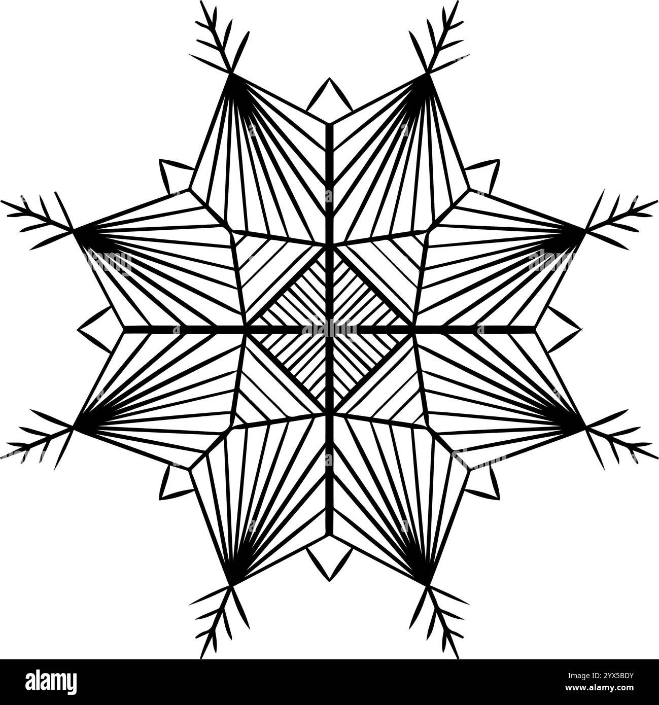 Decorative hand drawn snowflake mandala, design element. Can be used for cards, invitations, banners, posters, print design. vector graphic line on tr Stock Vector