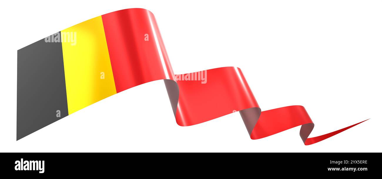 Belgium flag - wavy ribbon isolated on white background - 3D ...
