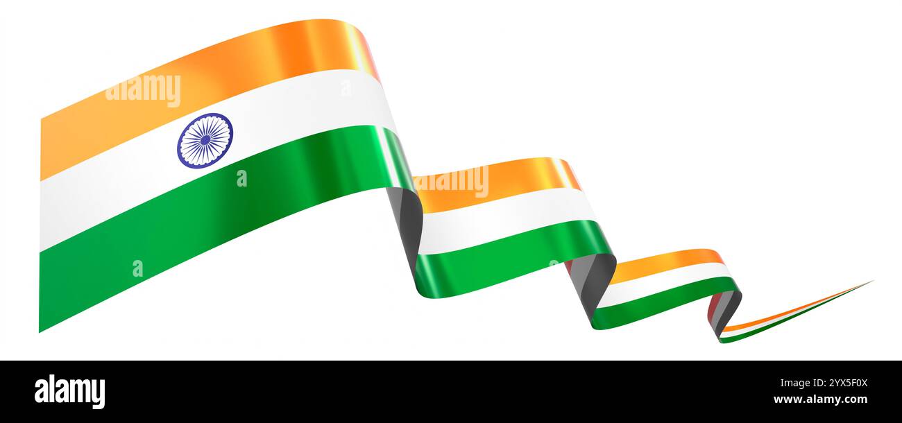 India flag - wavy ribbon isolated on white background - 3D illustration ...