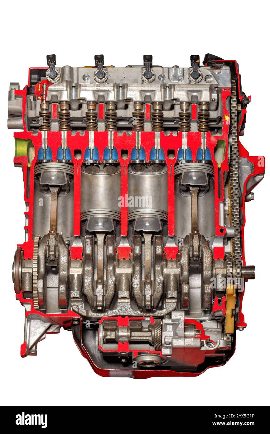 Intricate details of an engine block showcasing internal components and design features Stock Photo