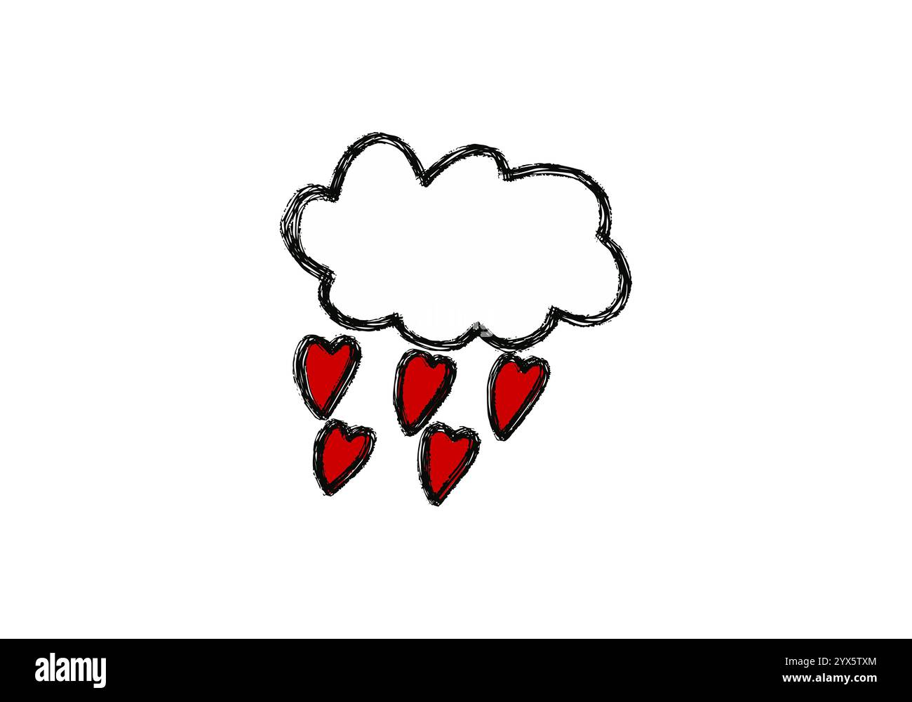 Doodle cloud with heart-shaped raindrops. Vector illustration Stock ...