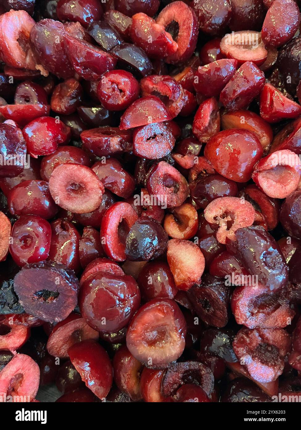 Freshly Pitted Juicy Cherries Close-Up - Smartphone Captured Stock Image
