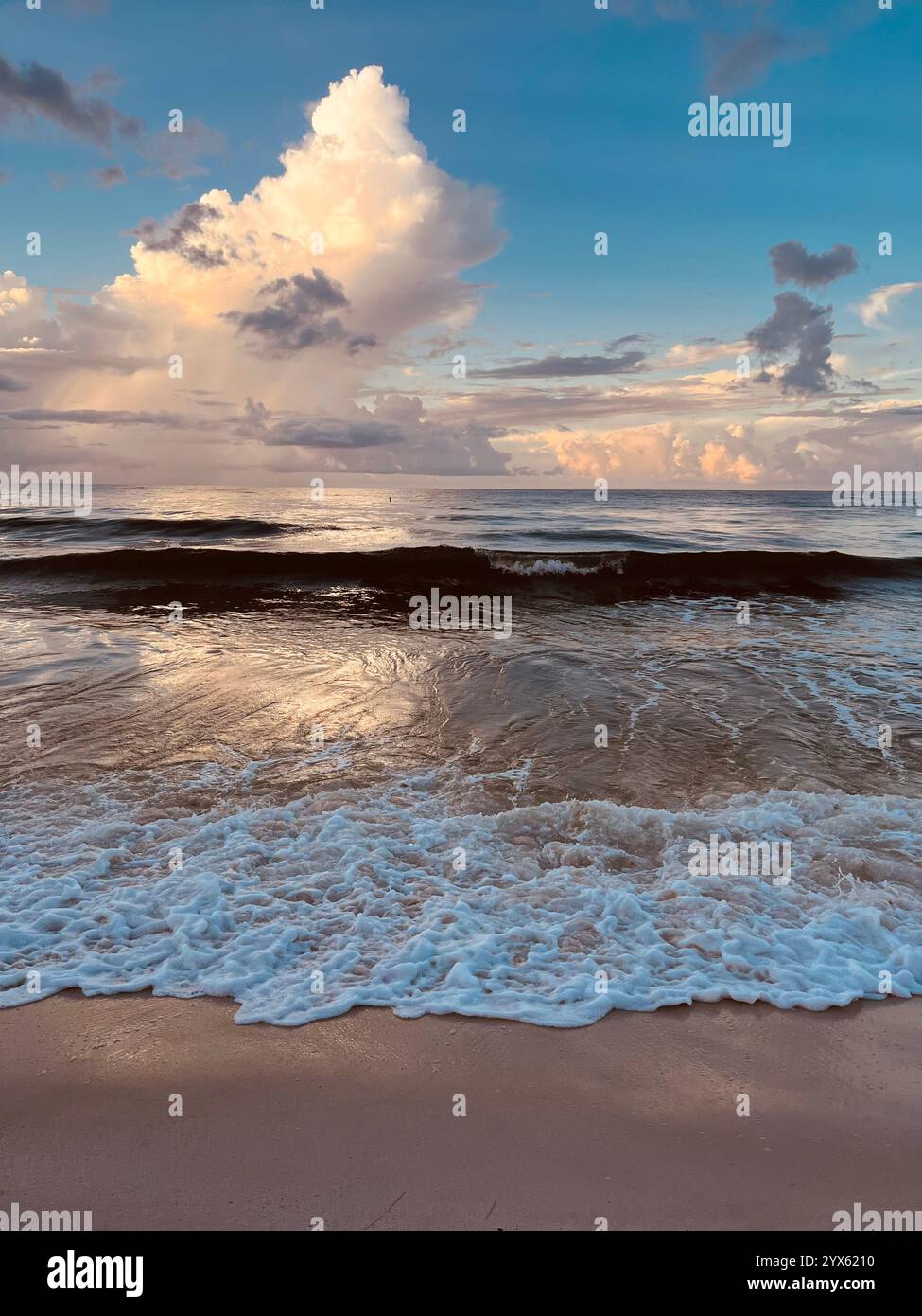 Golden Hour Ocean Waves and Dramatic Cloudscape - Smartphone Captured Stock Image