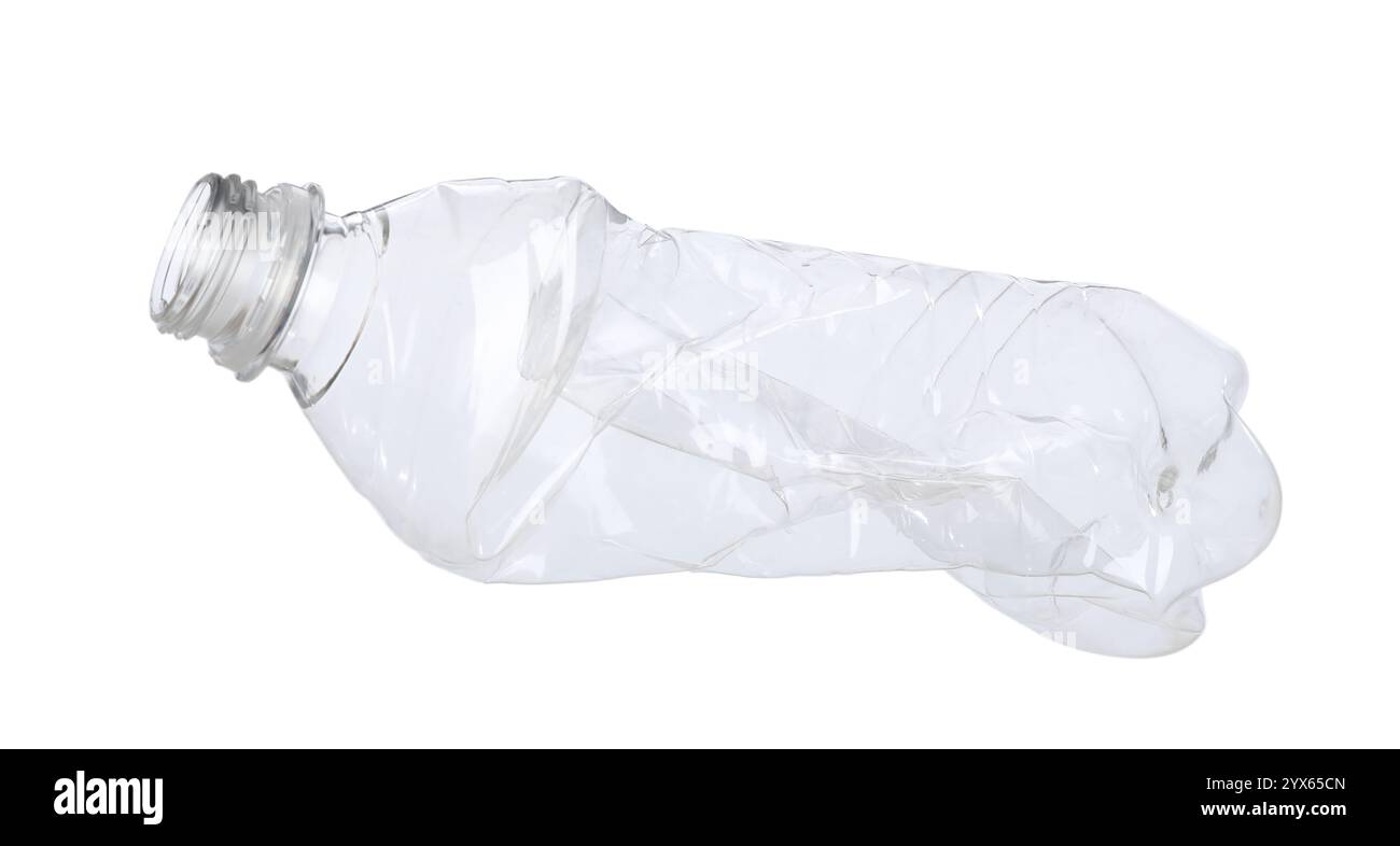 One crumpled plastic bottle isolated on white Stock Photo - Alamy