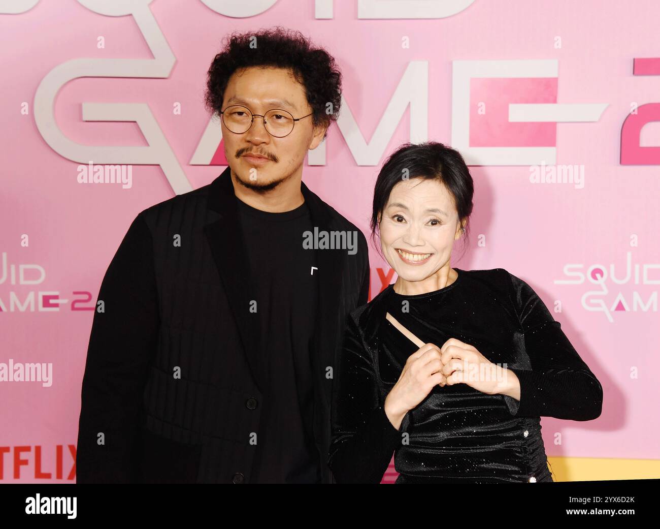 LOS ANGELES, CALIFORNIA - DECEMBER 12: (L-R) Yang Dong-geun and Kang Ae
