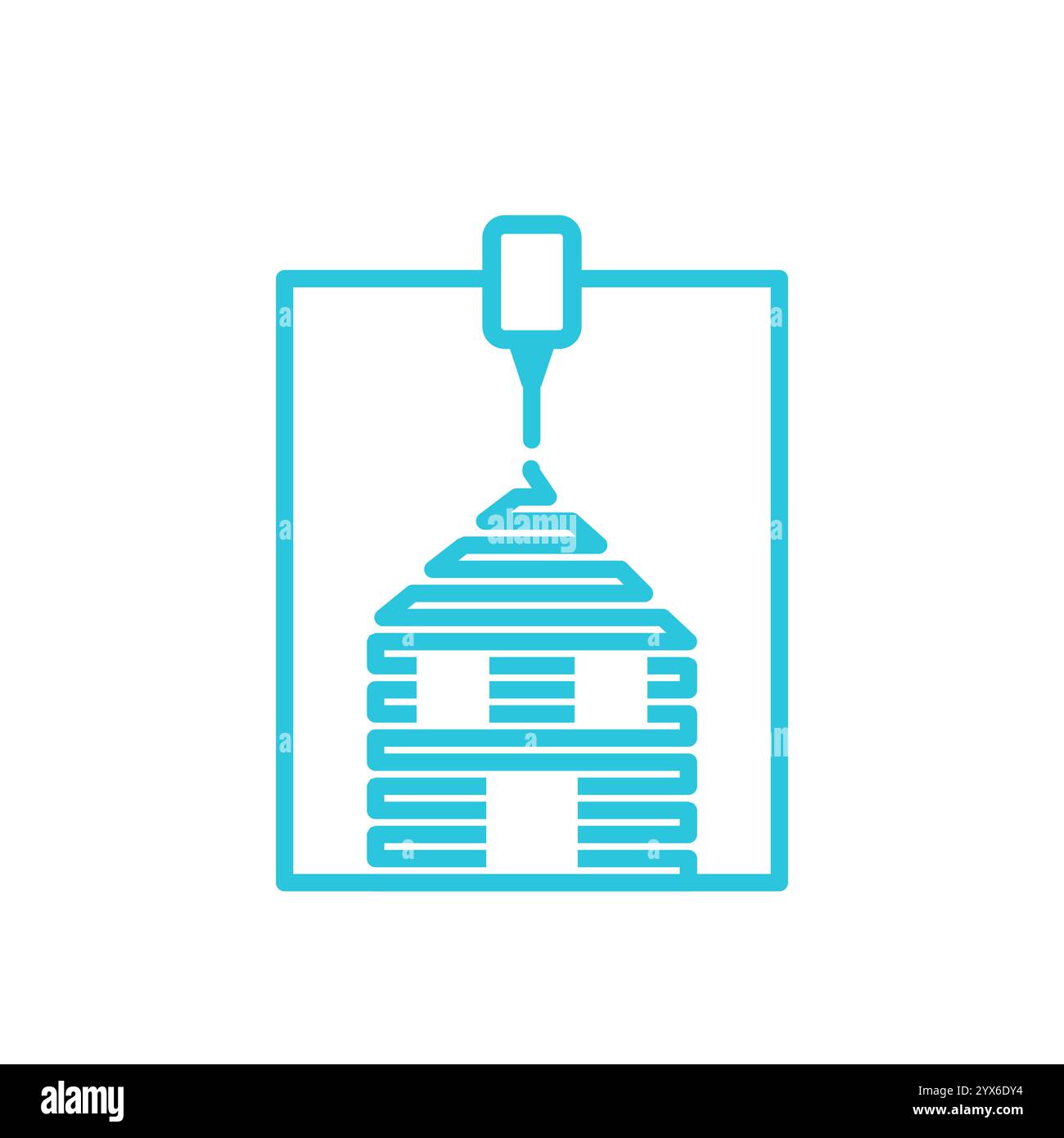 3D printing technology icon. House. Concrete printer nozzle. Isolated on white background. From blue icon set Stock Vector