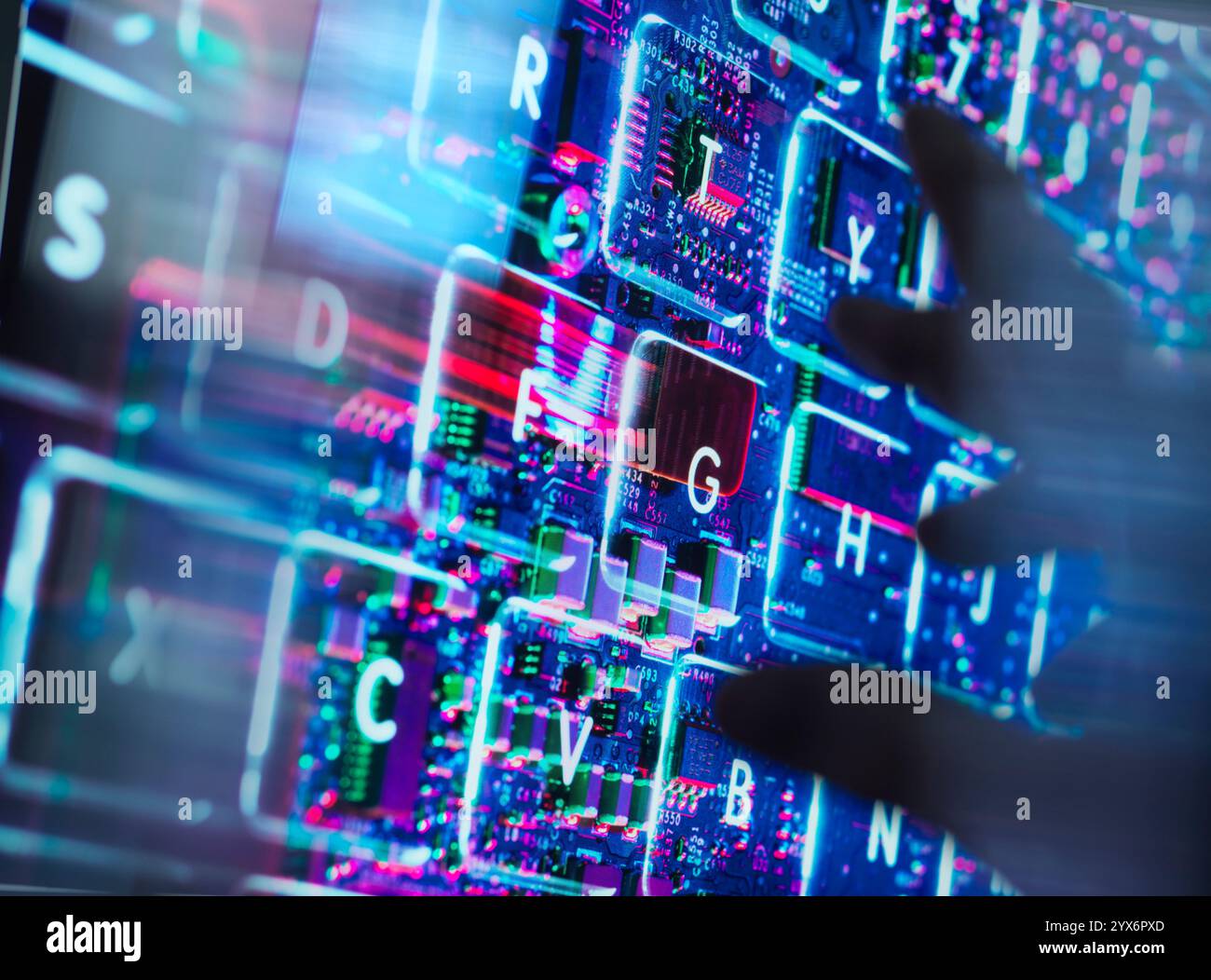 Artificial intelligence (AI), conceptual image. A virtual laptop being accessed using AI. Stock Photo