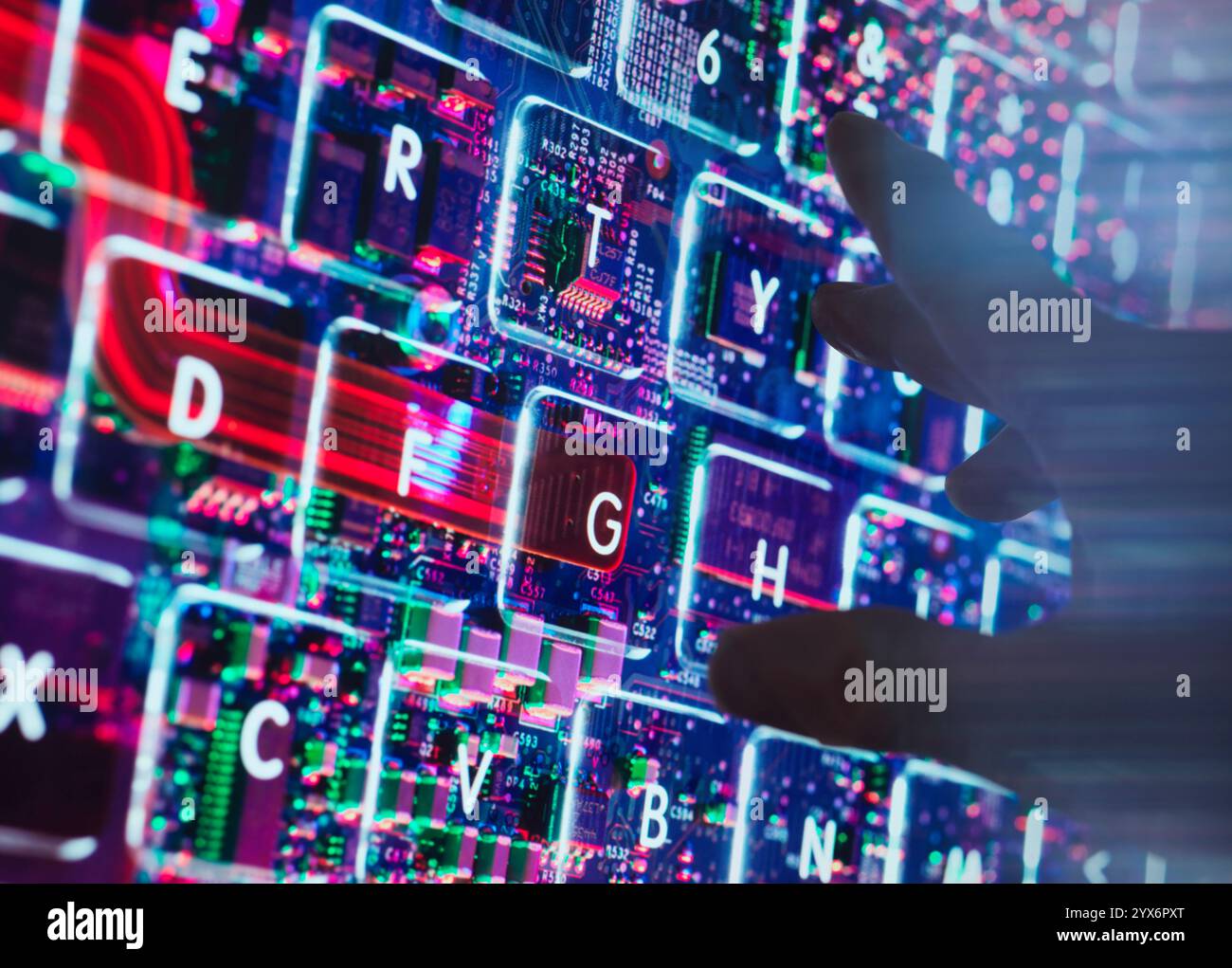 Artificial intelligence (AI), conceptual image. A virtual laptop being accessed using AI. Stock Photo