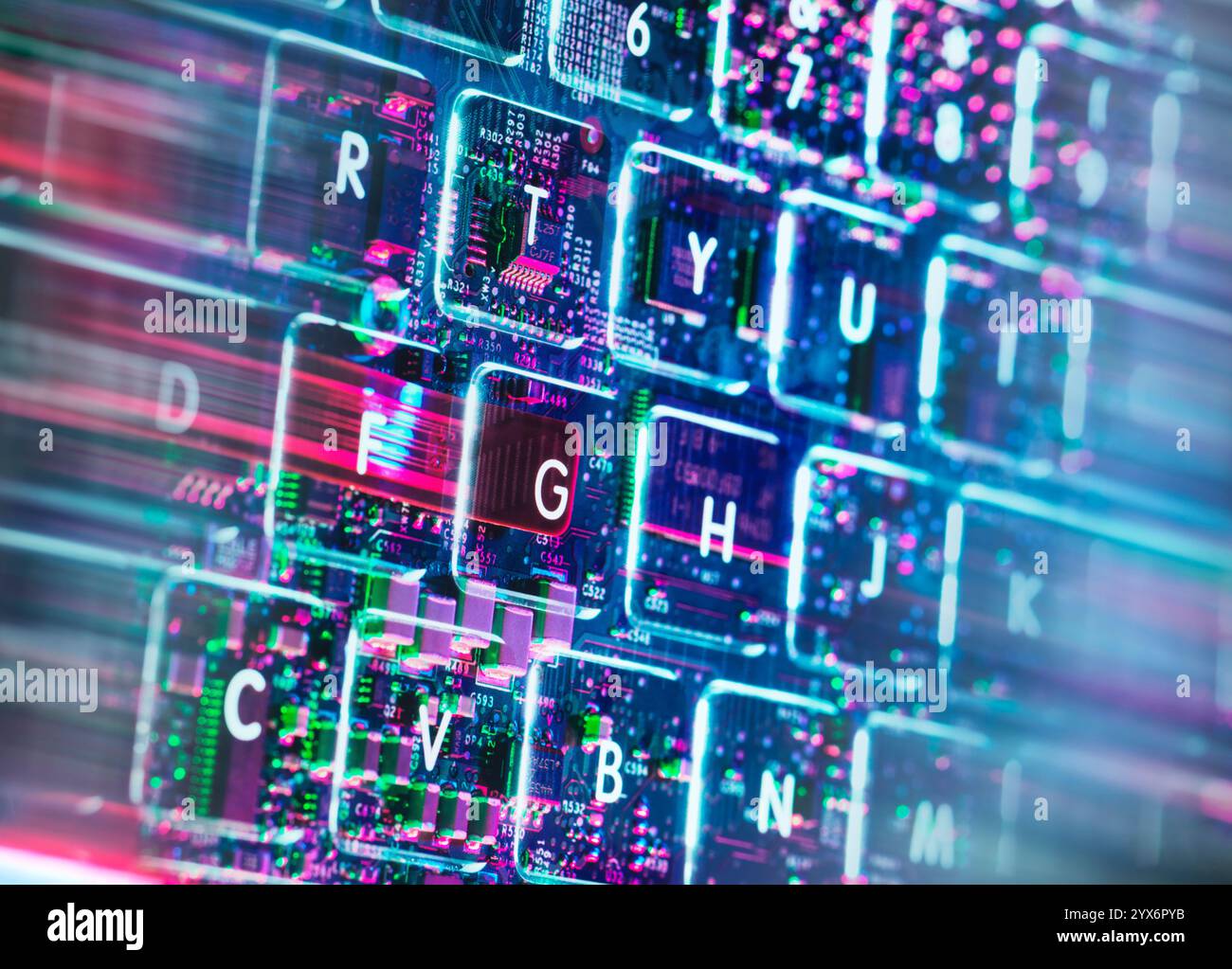 Artificial intelligence (AI), conceptual image. A virtual laptop being accessed using AI. Stock Photo