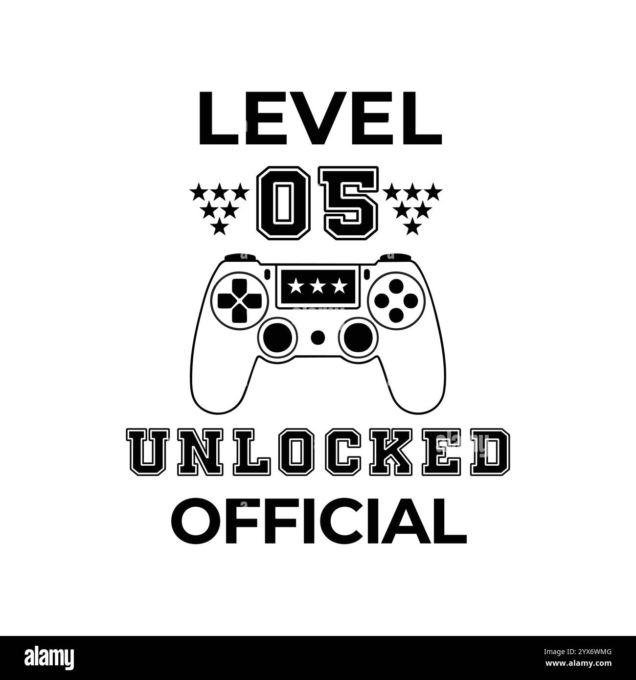 Level 5 unlocked, birthday party, video game, funny gamer vector illustration file Stock Vector