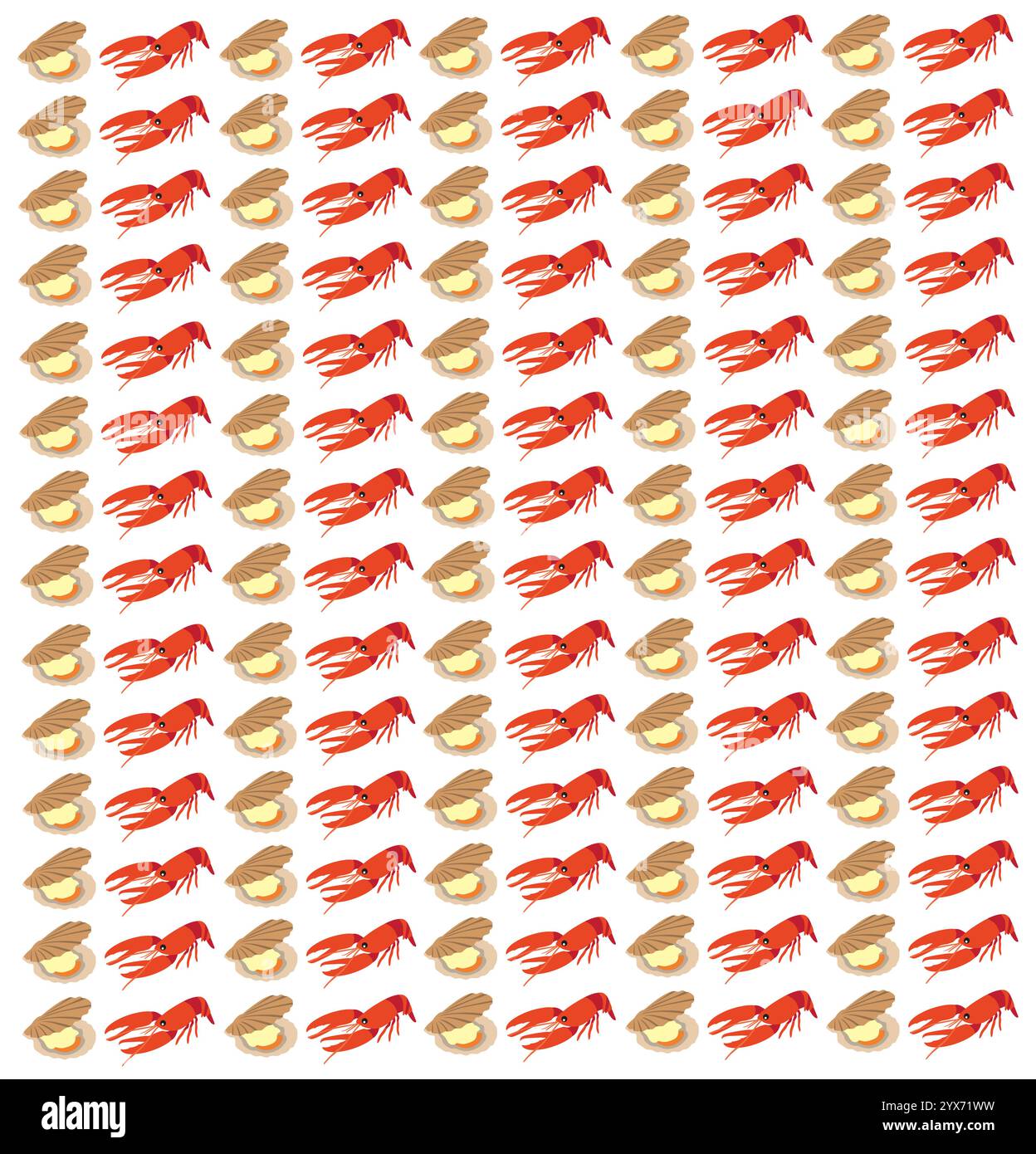 lobster and clams as a pattern background Stock Vector