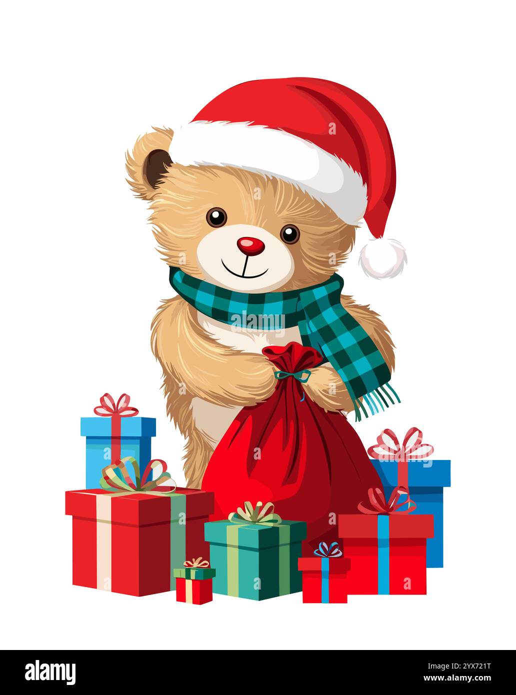 Cute teddy bear in Santa Hat with gift boxes Stock Vector Image & Art ...