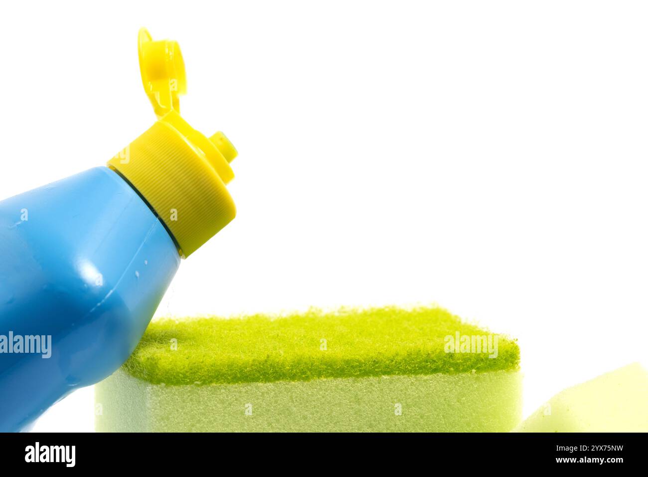Cleaning products and sponges isolated on white background Stock Photo