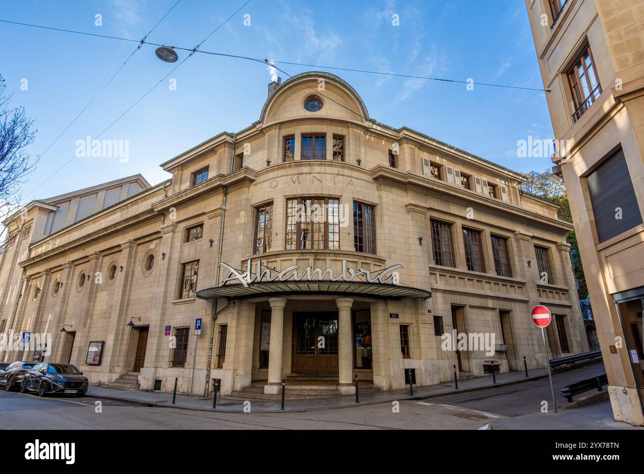 Facade of the Alhambra, a concert hall located in the city of Geneva, Switzerland, built in the 1920s and listed as a historic monument Stock Photo