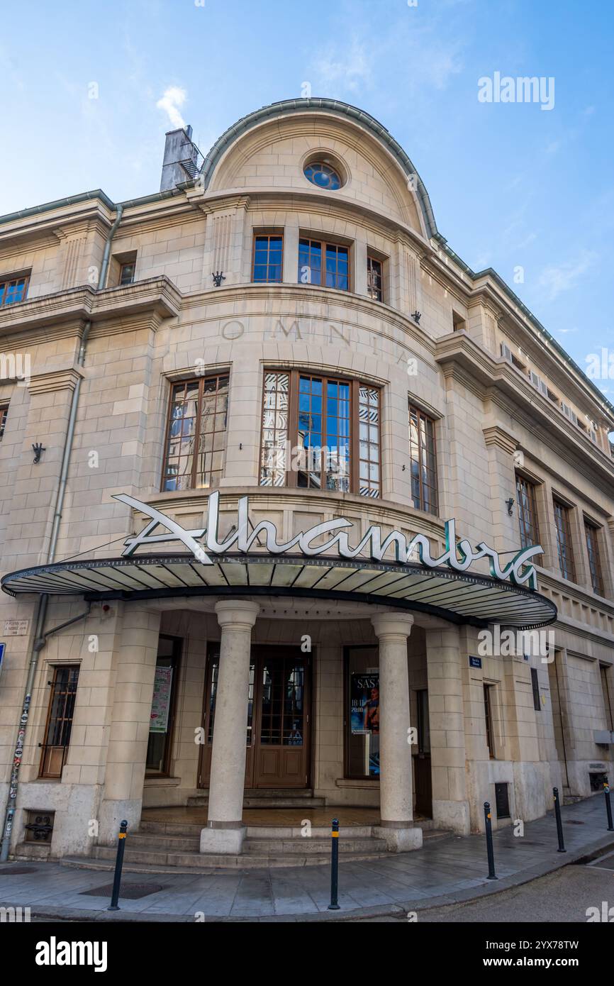 Facade of the Alhambra, a concert hall located in the city of Geneva, Switzerland, built in the 1920s and listed as a historic monument Stock Photo