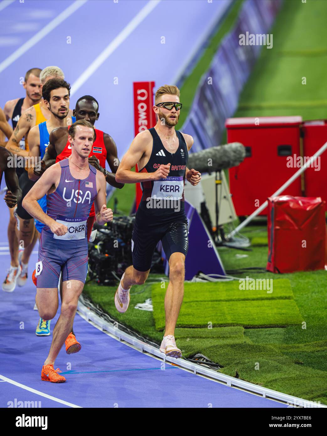 Josh Kerr participating in the 1500 meters at the Paris 2024 Olympic