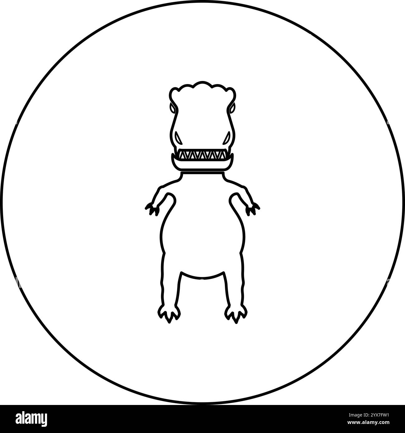 Evil dinosaur icon in circle round black color vector illustration image outline contour line thin style simple Stock Vector