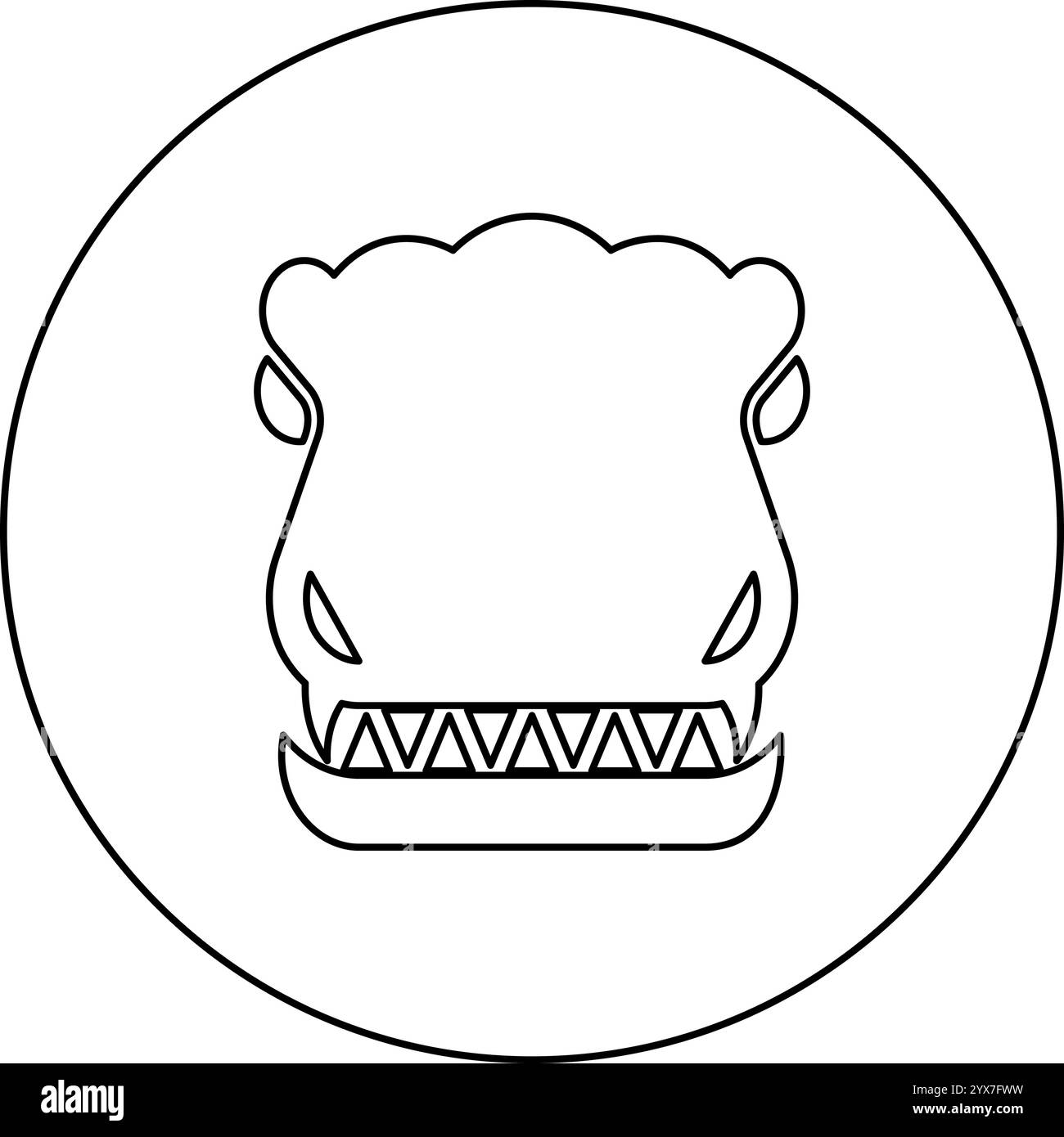 Head dinosaur dragon icon in circle round black color vector illustration image outline contour line thin style simple Stock Vector