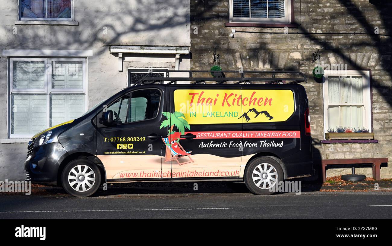 Delivery van. Thai Kitchen in Lakeland. Restaurant quality takeaway food. Authentic food from Thailand. Greenside, Kendal, Cumbria, England, U.K. Stock Photo