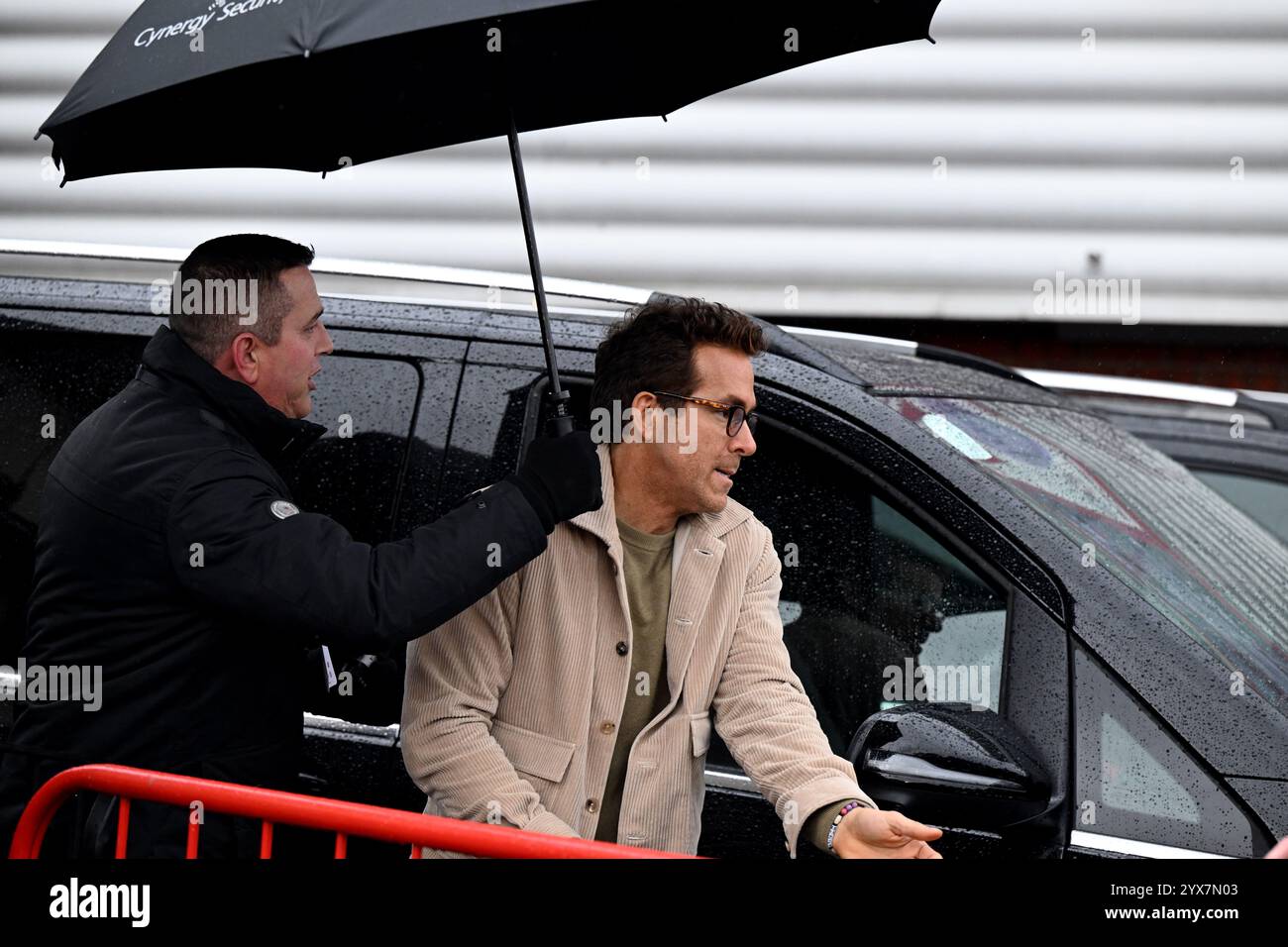 Stock Cae Ras Wrexham co-owner Ryan Reynolds arrives at SToK Cae Ras, Wrexham ...