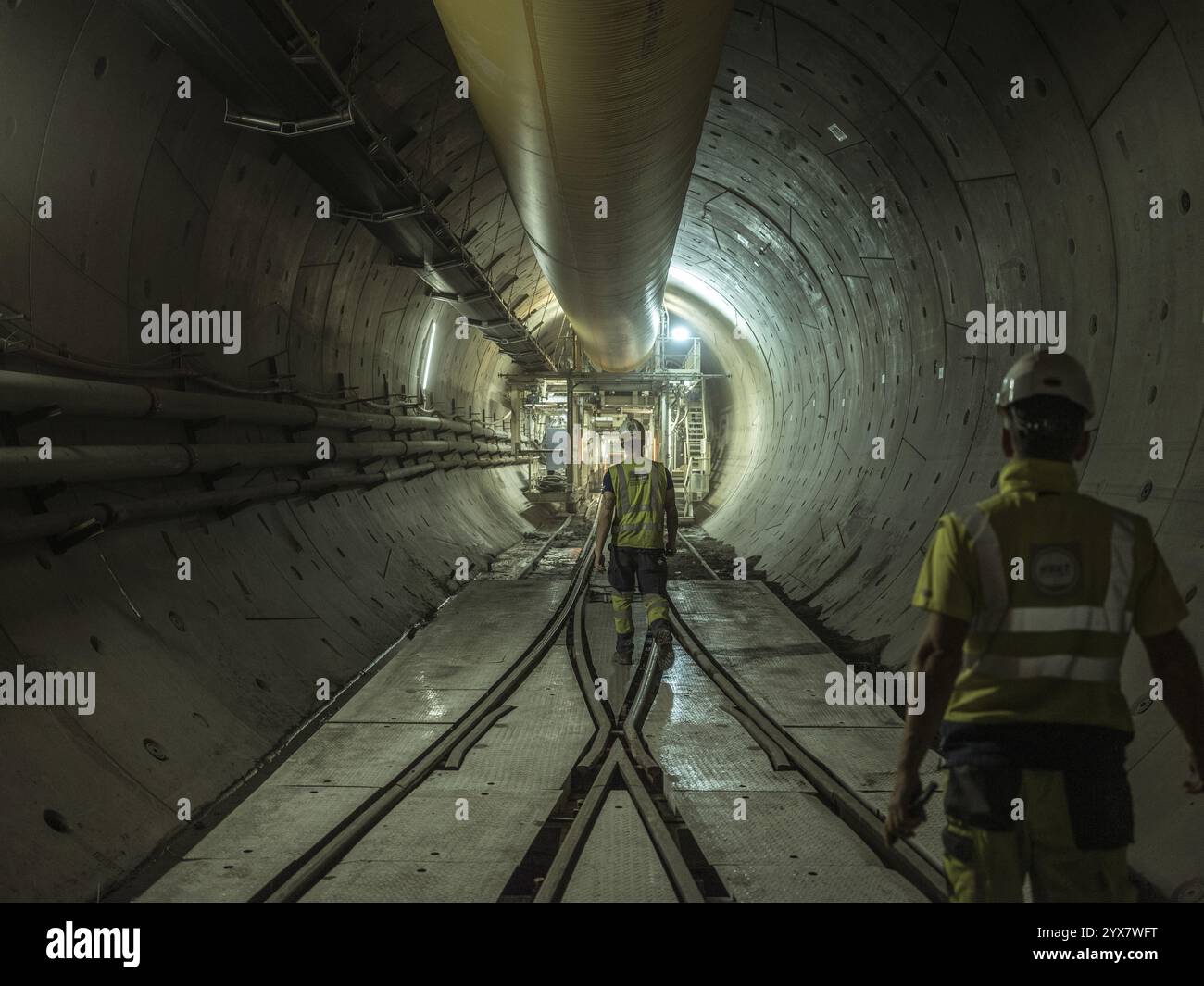 Workers in a tunnel section, construction lot H53 in the Brenner Base Tunnel, Tyrol, Austria, Europe Stock Photo