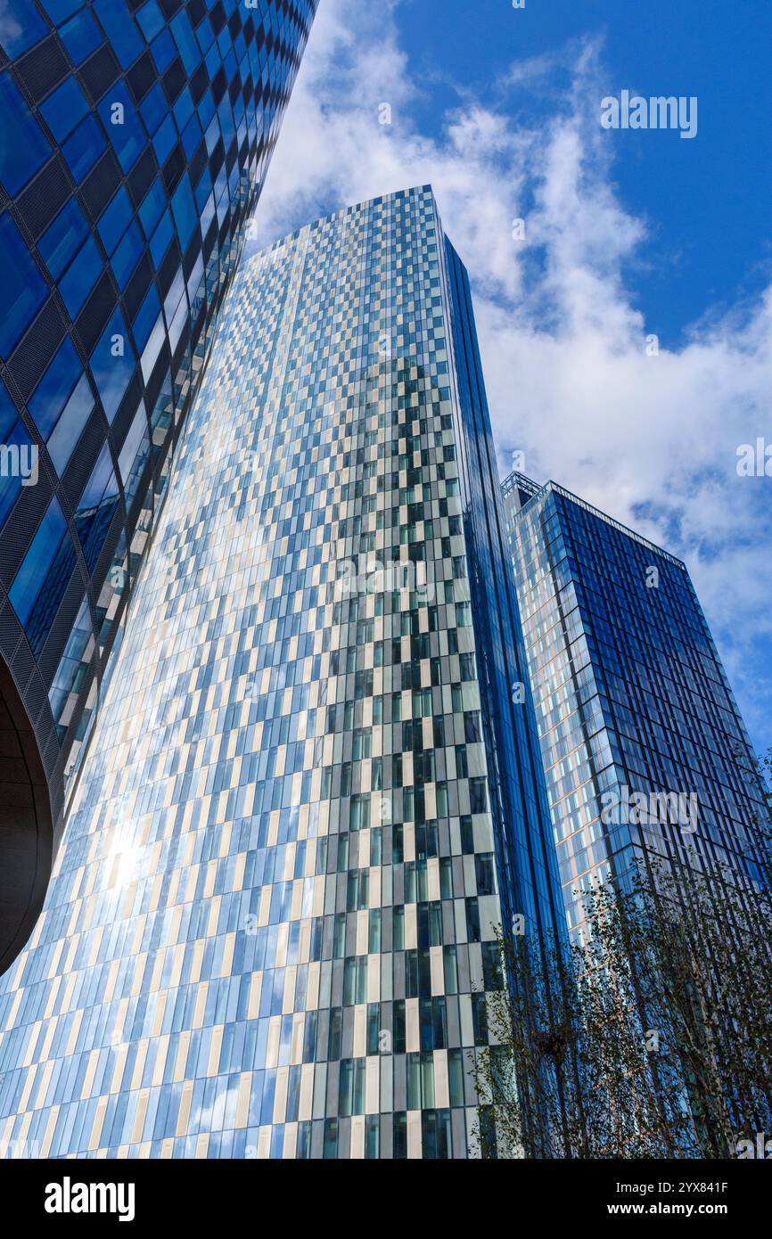 Three60, The Blade, and the Elizabeth Tower apartment blocks, Crown Street, Manchester, England, UK Stock Photo