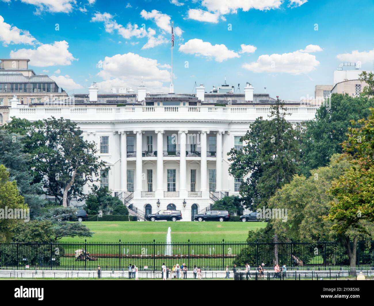 The White House under a blue sky with clouds. Washington D.C., USA ...