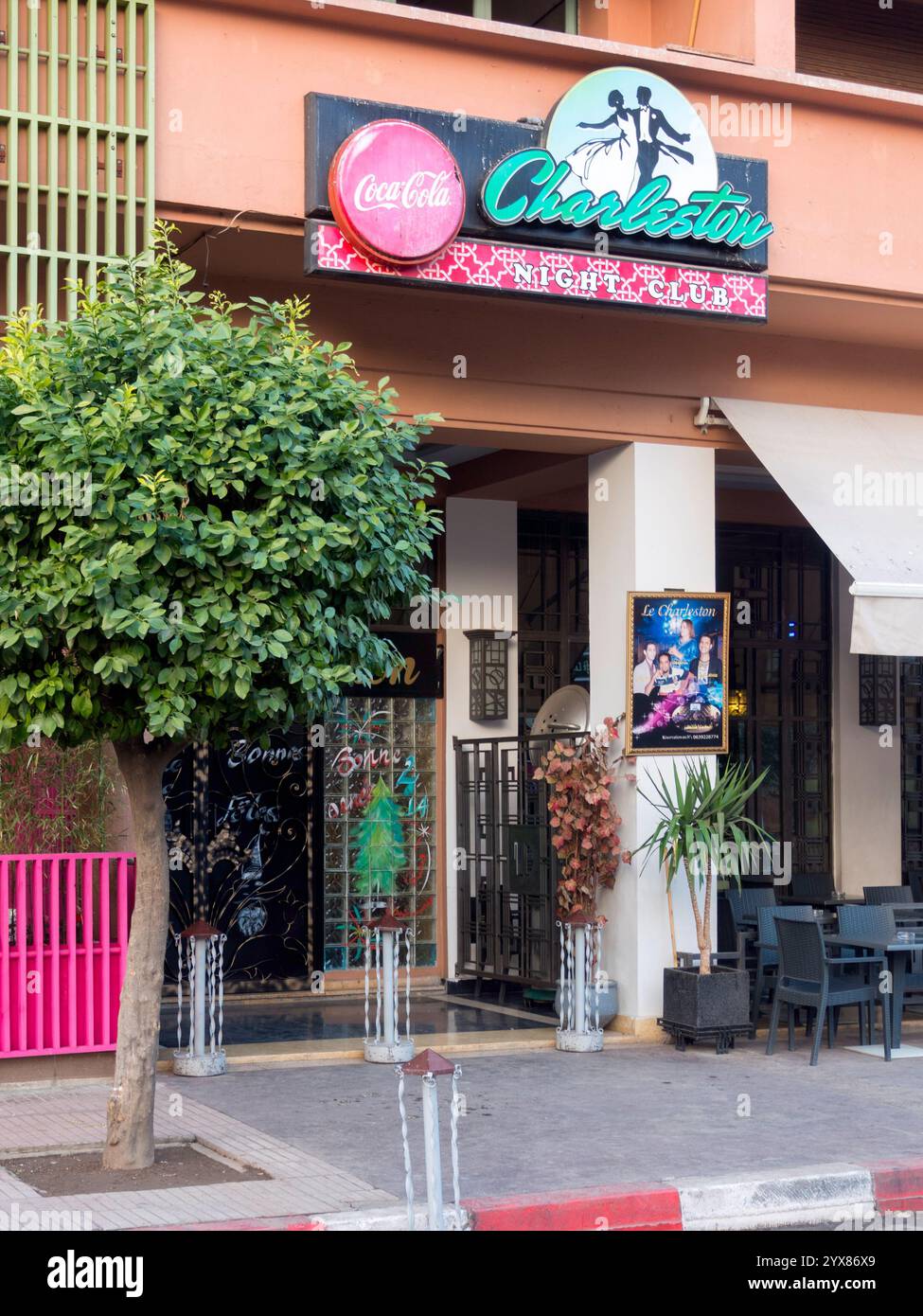MARRAKECH, MOROCCO - JANUARY 21, 2014:  Entrance to the Le Charleston Club in Rue Yougoslavie Stock Photo