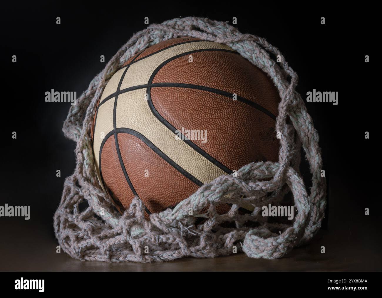View of Basketball ball inside of Knitting yarn mesh net string bag on ...