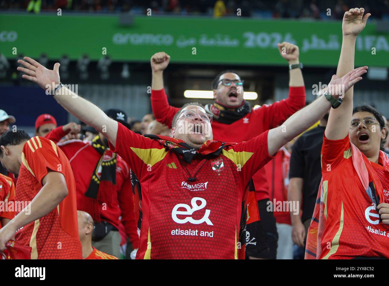 Al Ahly's fans cheer for their team prior to the Intercontinental Cup ...
