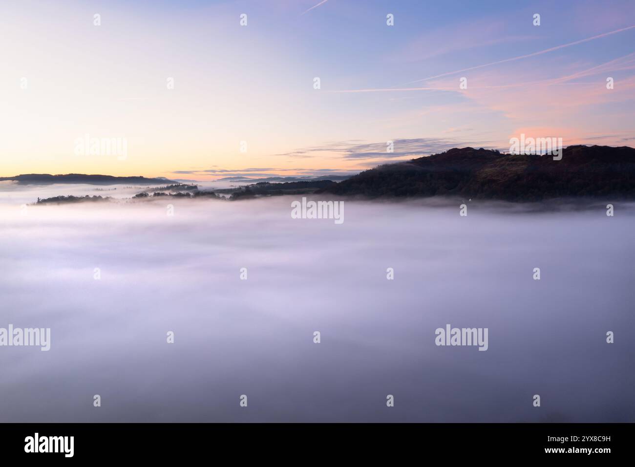 Unique dramatic aerial drone landscape image of cloud inversion in ...