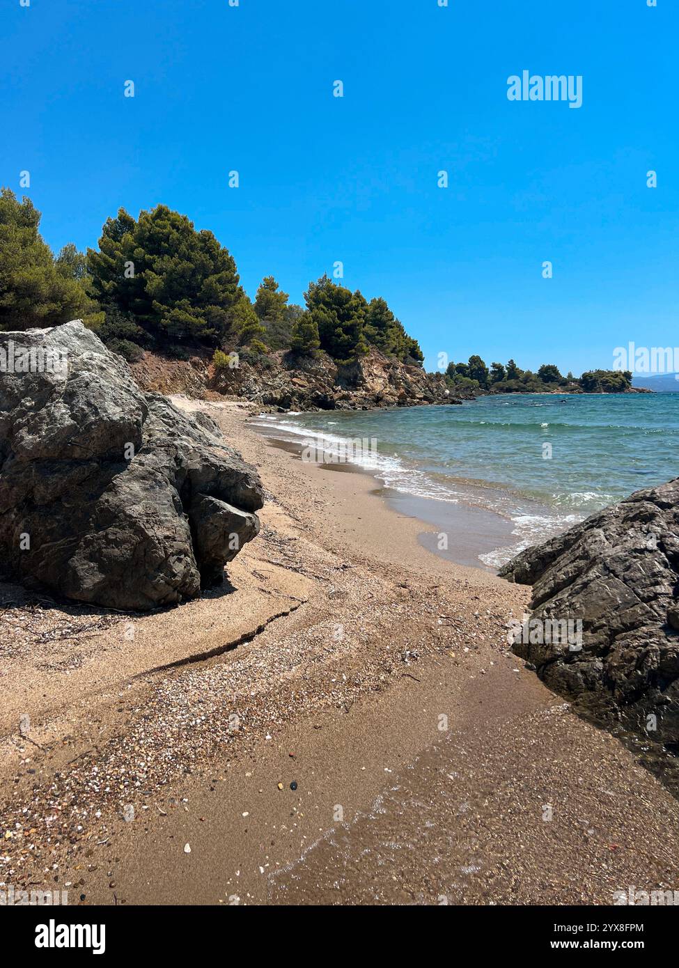 blue lagoons and landscape of the north greece - Smartphone Captured Stock Image
