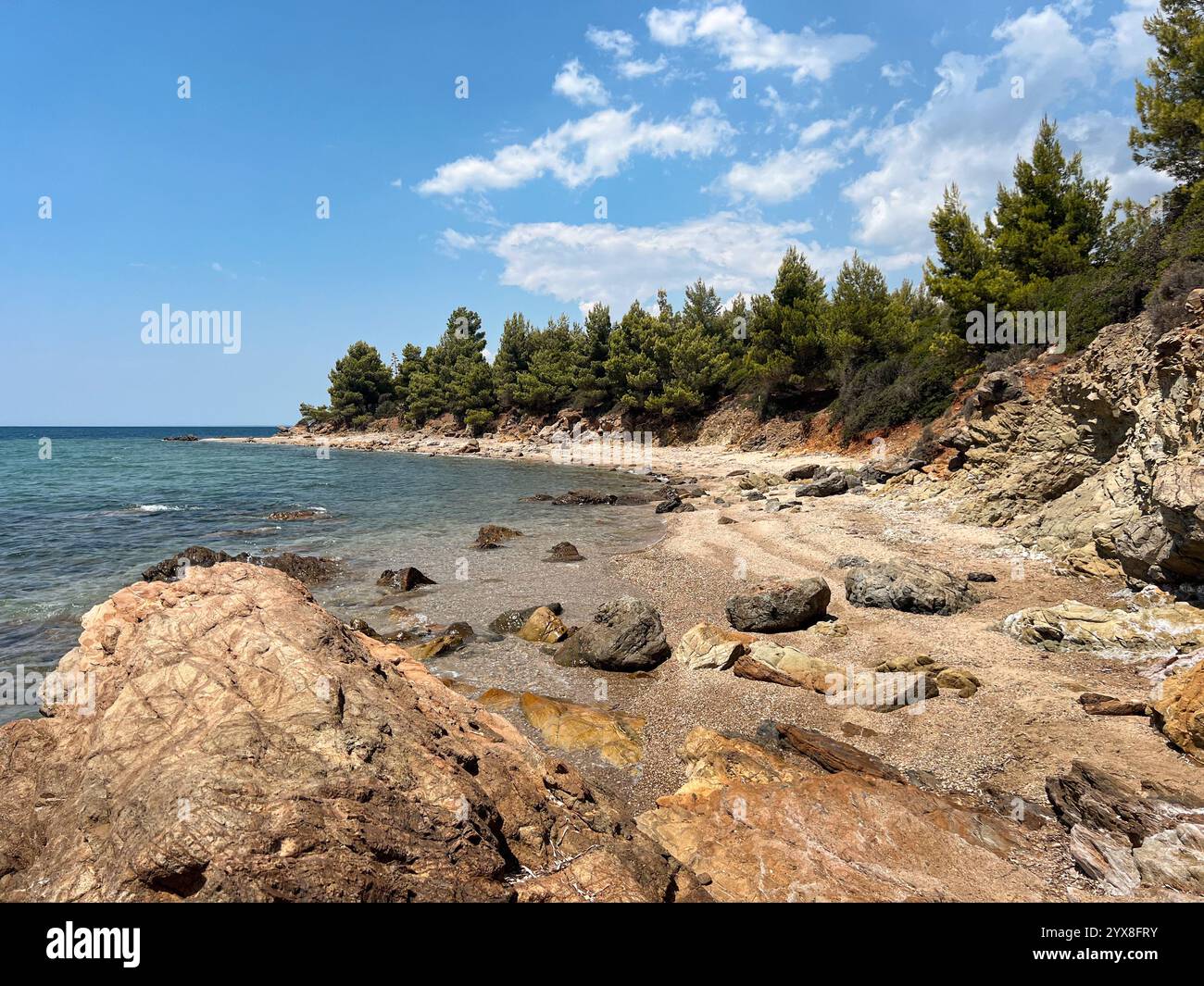 blue lagoons and landscape of the north greece - Smartphone Captured Stock Image