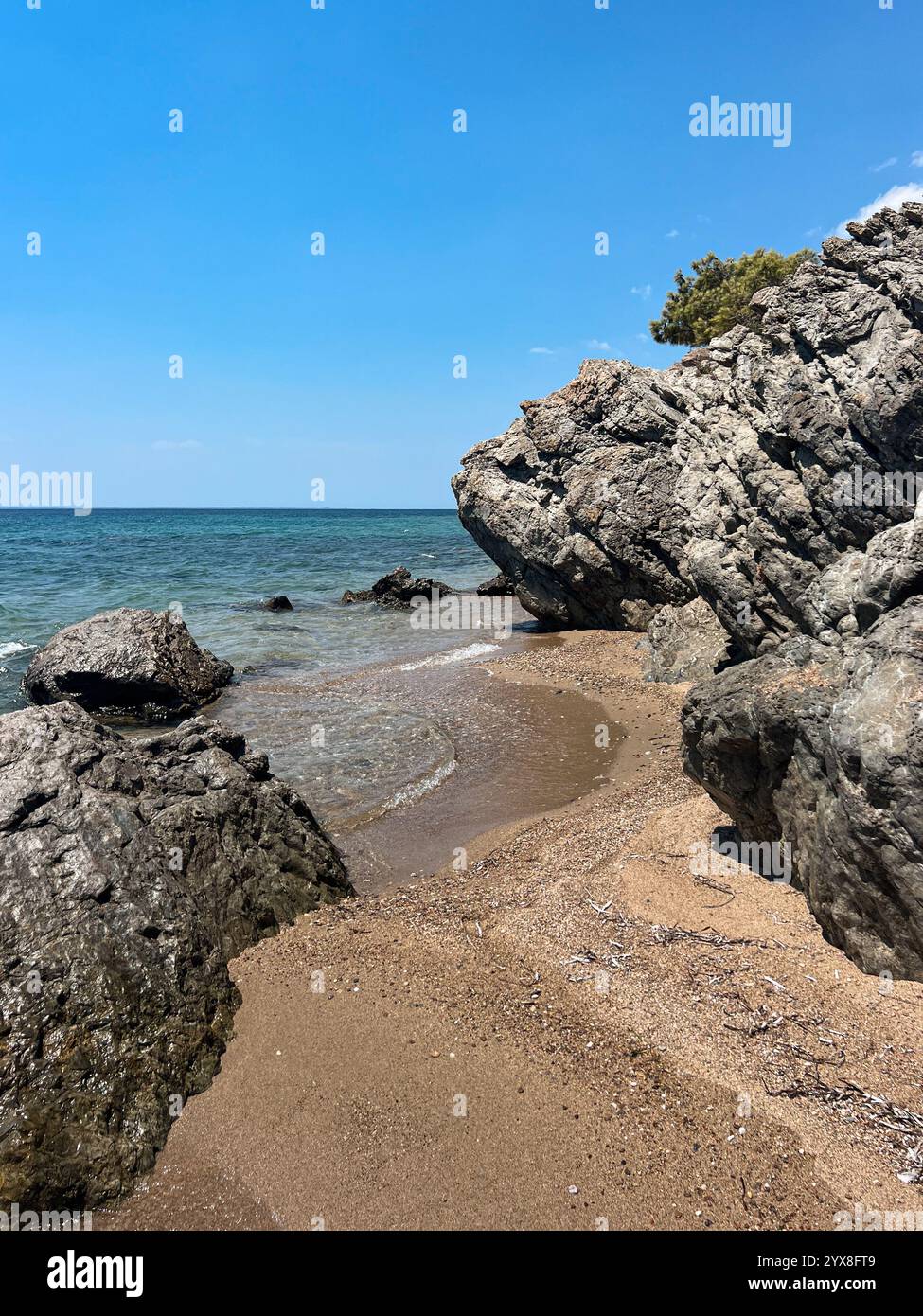 blue lagoons and landscape of the north greece - Smartphone Captured Stock Image