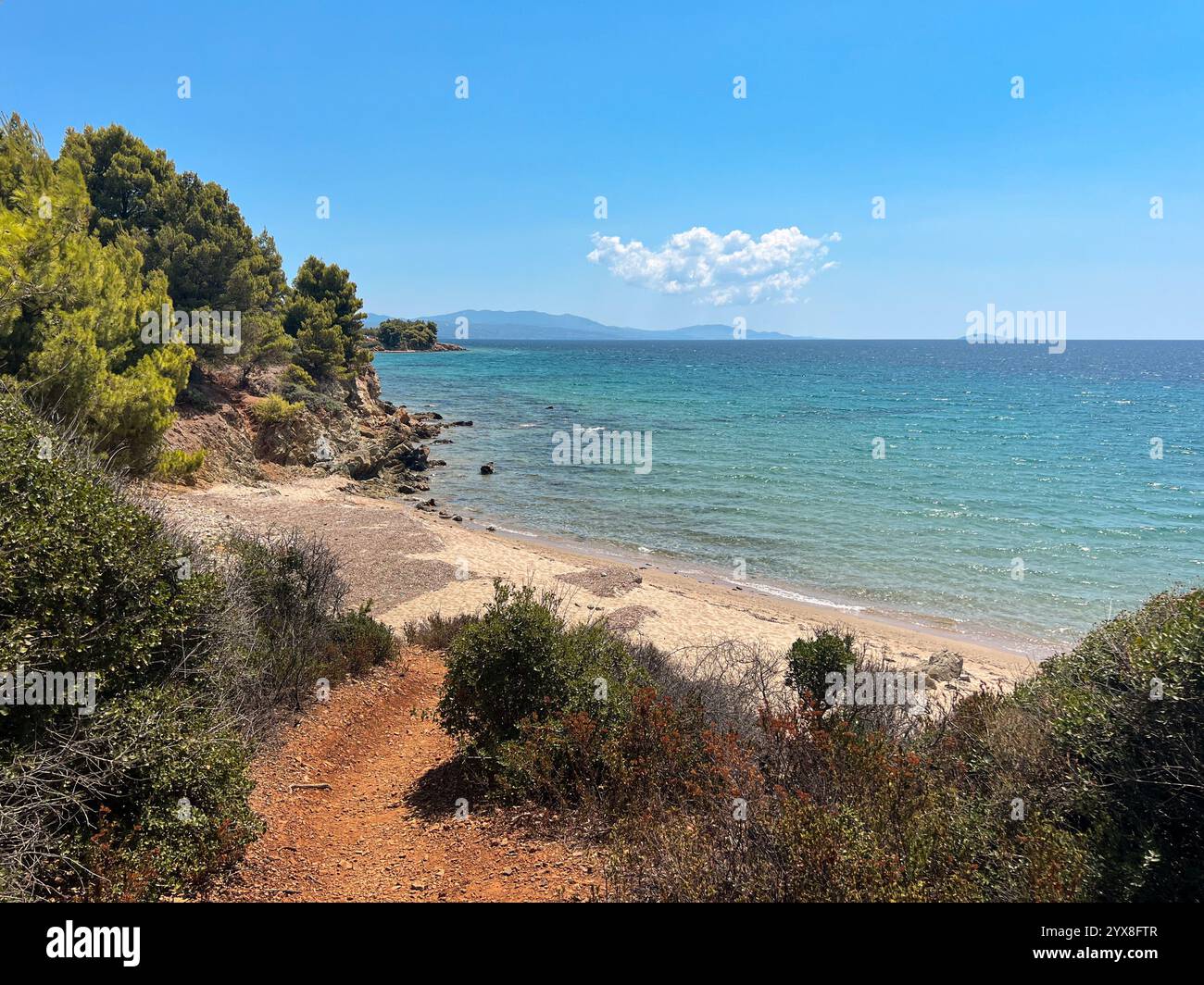 blue lagoons and landscape of the north greece - Smartphone Captured Stock Image