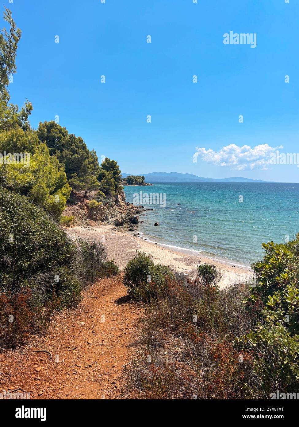 blue lagoons and landscape of the north greece - Smartphone Captured Stock Image