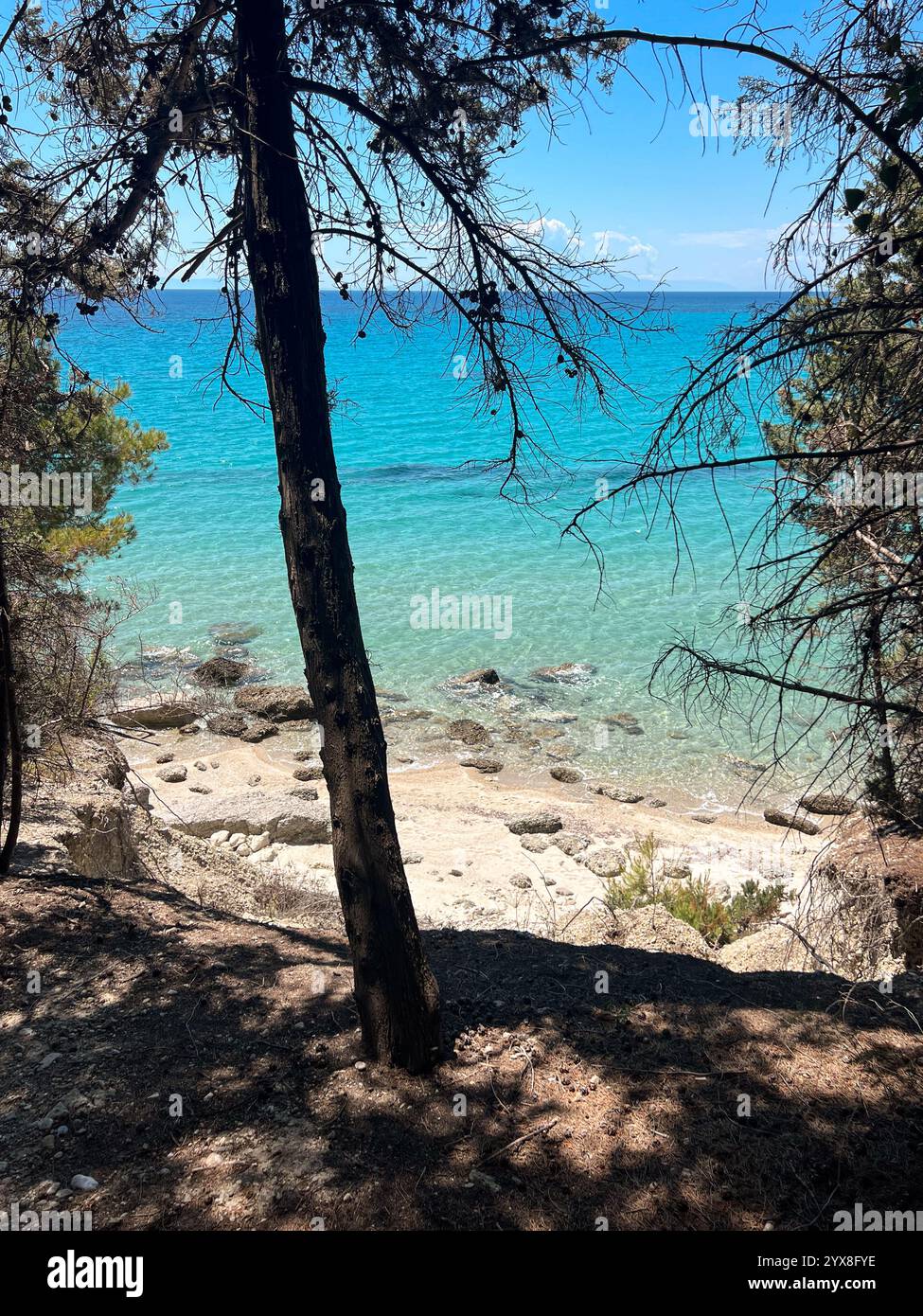 blue lagoons and landscape of the north greece - Smartphone Captured Stock Image