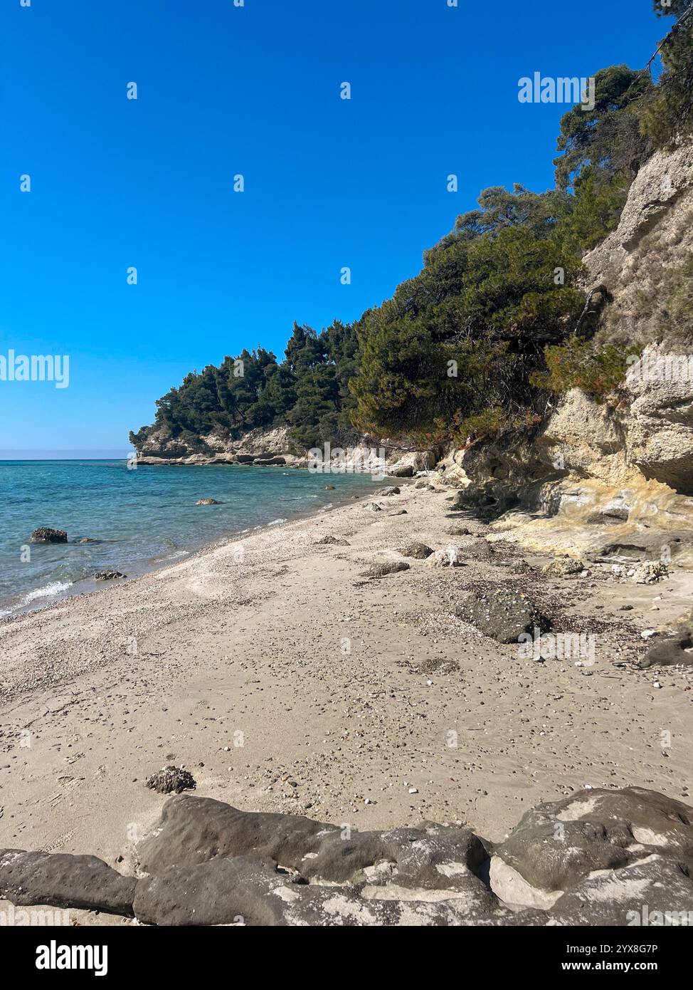 blue lagoons and landscape of the north greece - Smartphone Captured Stock Image