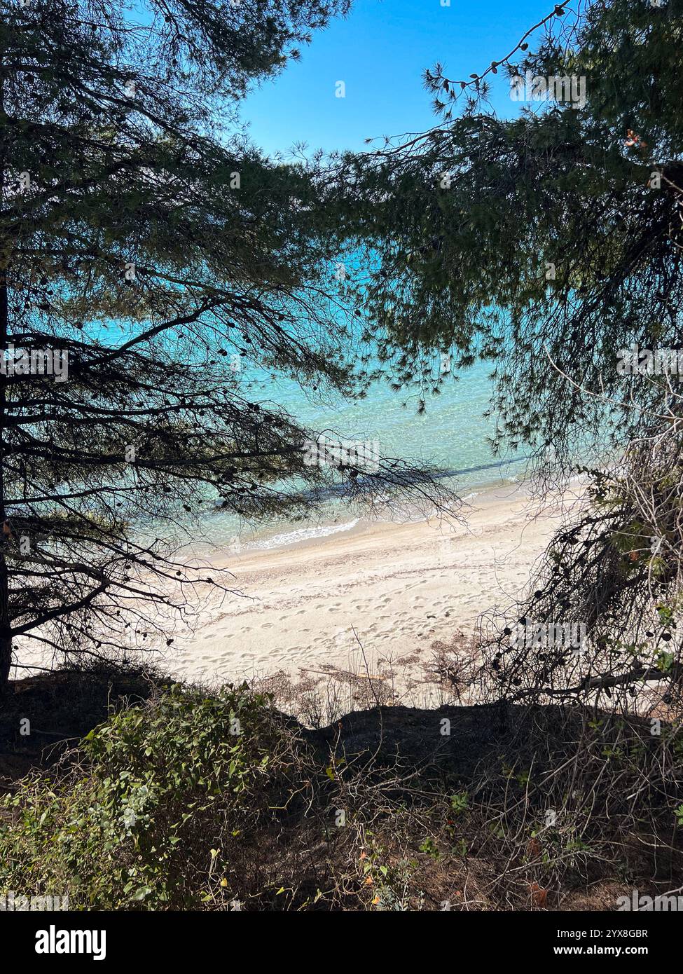 blue lagoons and landscape of the north greece - Smartphone Captured Stock Image