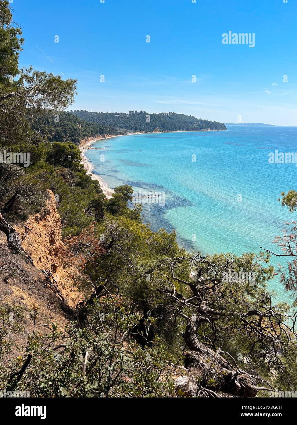 blue lagoons and landscape of the north greece - Smartphone Captured Stock Image