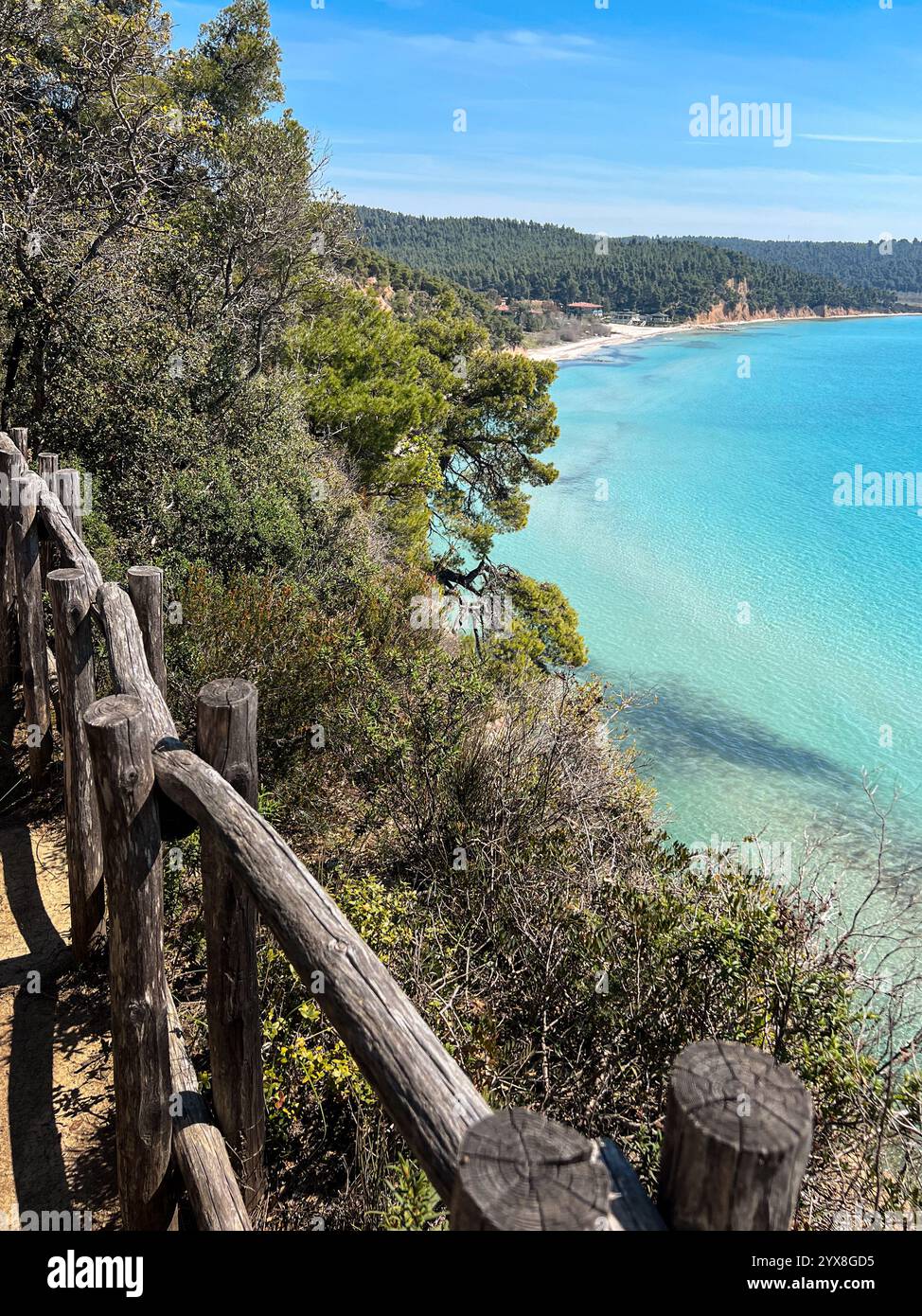 blue lagoons and landscape of the north greece - Smartphone Captured Stock Image