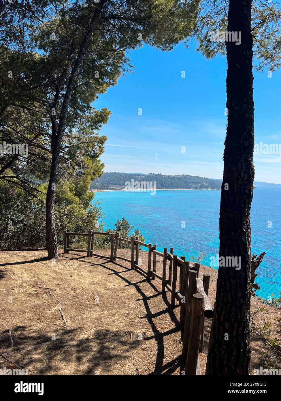 blue lagoons and landscape of the north greece - Smartphone Captured Stock Image