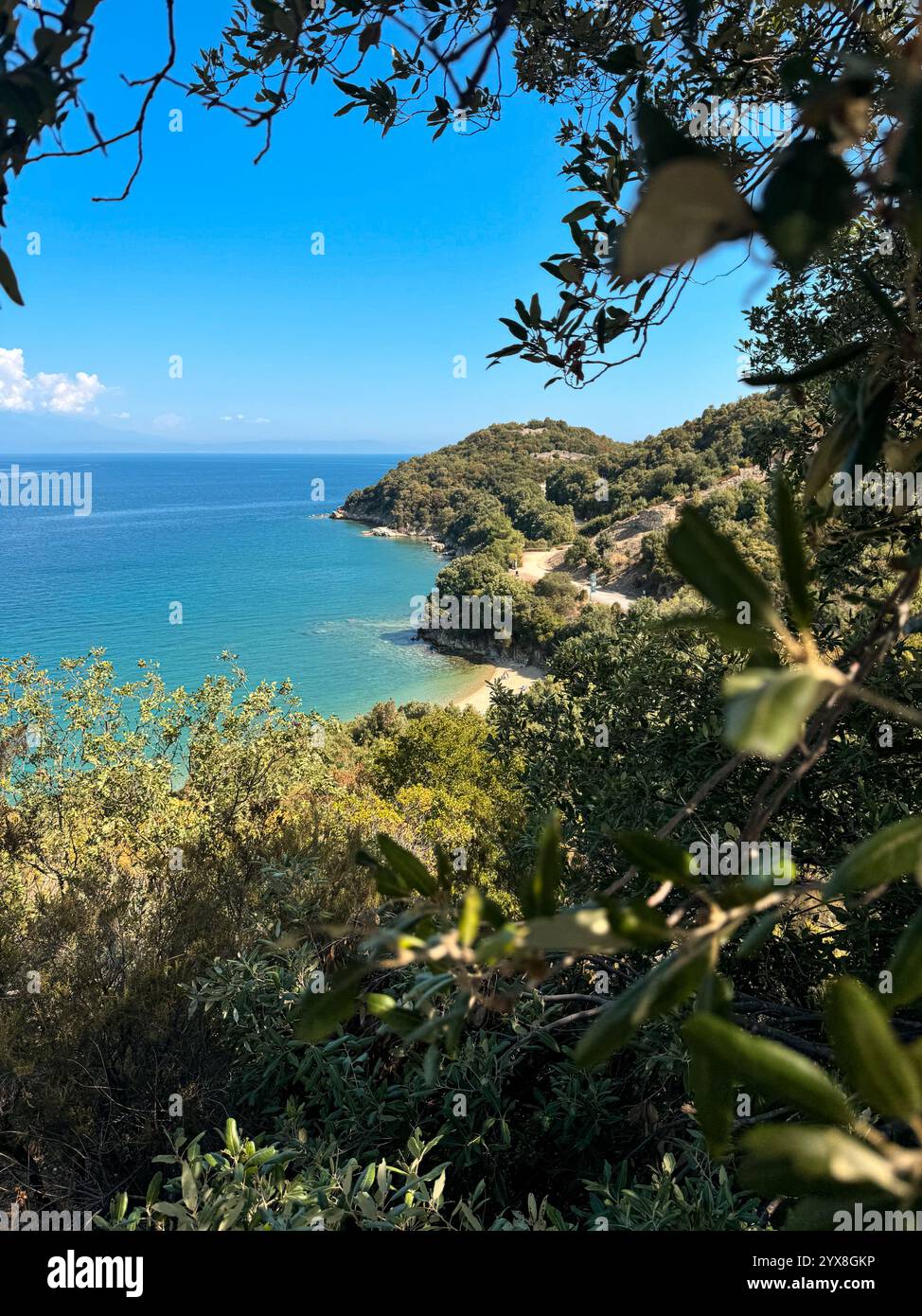 blue lagoons and landscape of the north greece - Smartphone Captured Stock Image