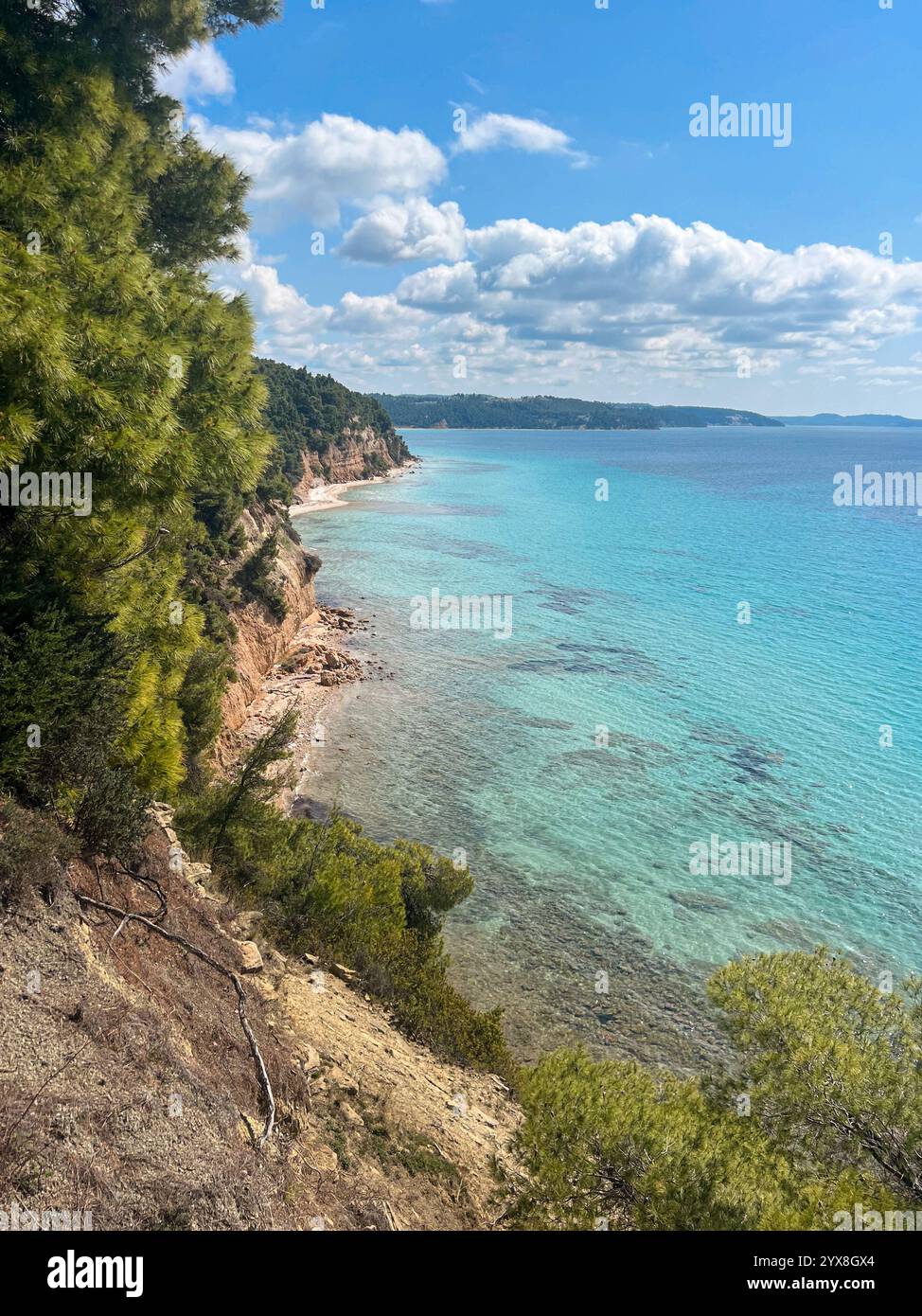 blue lagoons and landscape of the north greece - Smartphone Captured Stock Image