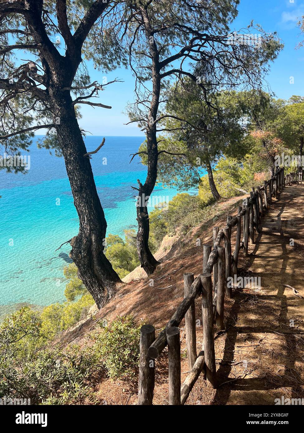 blue lagoons and landscape of the north greece - Smartphone Captured Stock Image