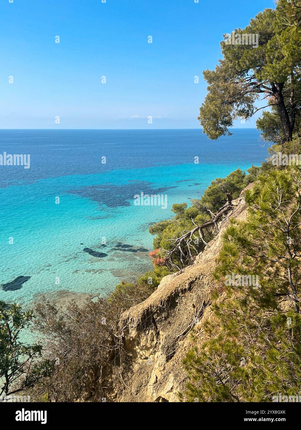 blue lagoons and landscape of the north greece - Smartphone Captured Stock Image