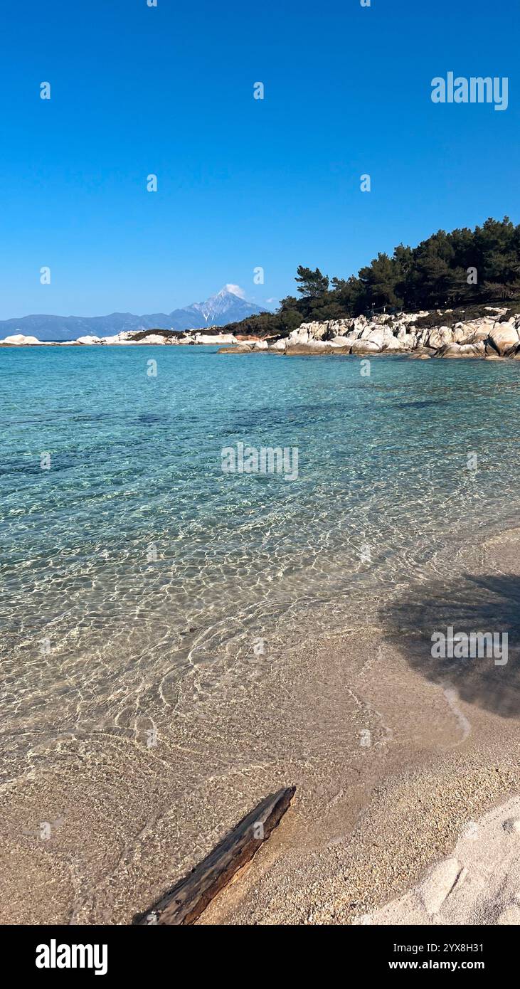 blue lagoons and landscape of the north greece - Smartphone Captured Stock Image